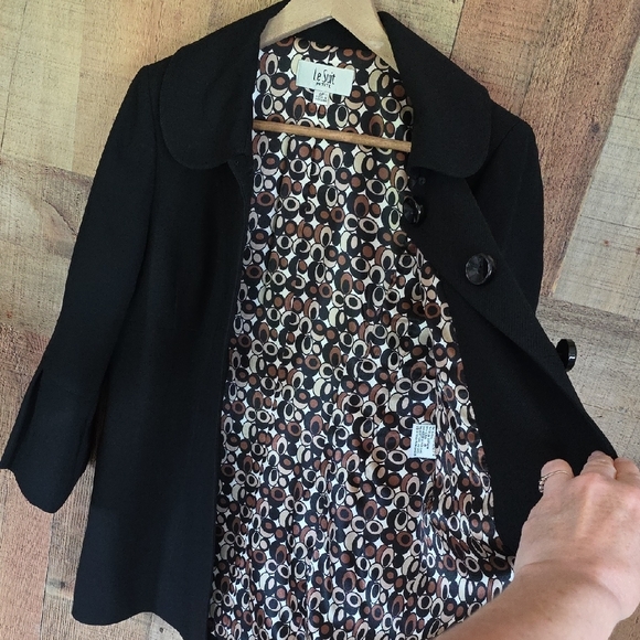 Le Suit Black Pea Coat EUC - Picture 12 of 14